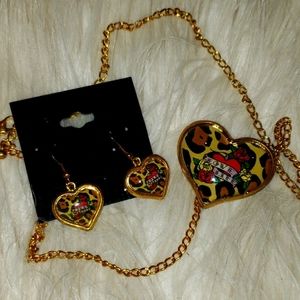 NWT‎ LOVE LIFE HEART  LEOPARD NECKLACE/EARRING SET